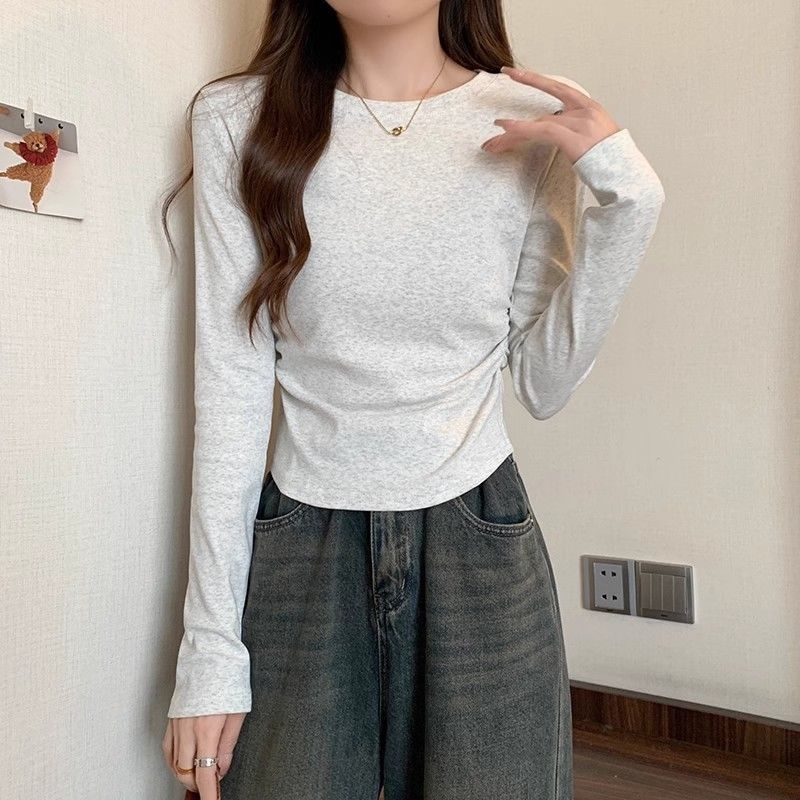 设计感内搭弧形下摆不规则长袖T恤打底衫女修身秋冬2026新款上衣