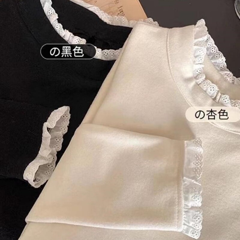 半高领蕾丝德绒保暖内搭打底衫2026秋冬叠穿长袖t恤时尚百搭上衣