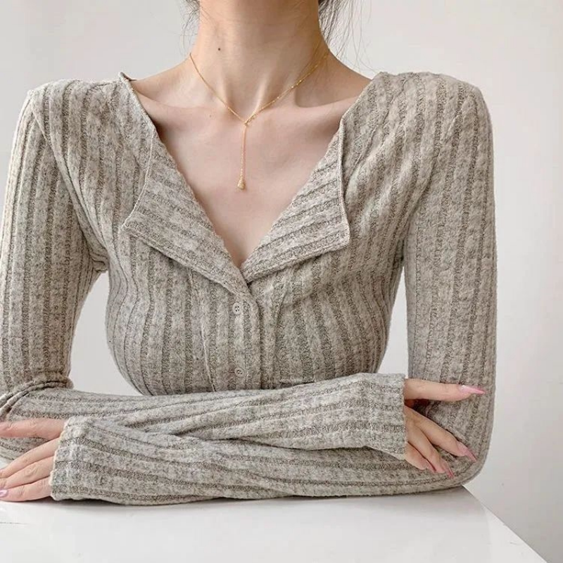 韩版竖条纹开衫纽扣软糯外套女2026秋季修身显瘦针织衫新款上衣潮
