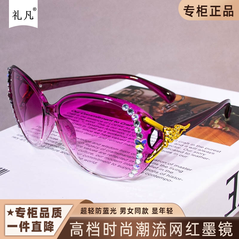 高品质水钻偏光太阳镜女款ins防晒防紫外线墨镜个性大脸显瘦带钻