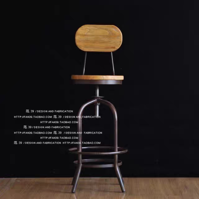 美式乡村铁艺实木吧台椅可升降酒吧椅吧凳餐椅高脚椅旋转升降吧椅