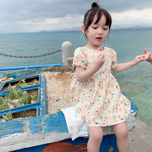 女童碎花连衣裙夏季 儿童女宝宝洋气泡泡袖 露背公主裙子小碎花裙子