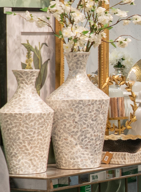 ABHOUSE 越南进口贝壳手工拼贴法式复古北欧简约创意大花瓶摆件