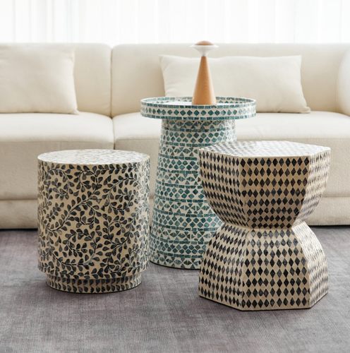 越南进口贝壳手工拼贴边几