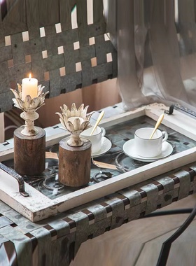 法式复古做旧实木铁艺托盘果盘