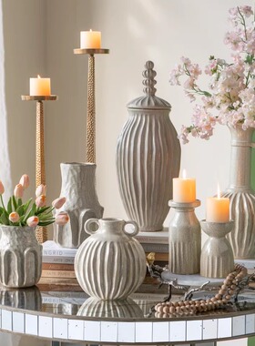 ABHOUSE出口美国立体釉面陶瓷花瓶法式瓷器摆件客厅玄关桌装饰