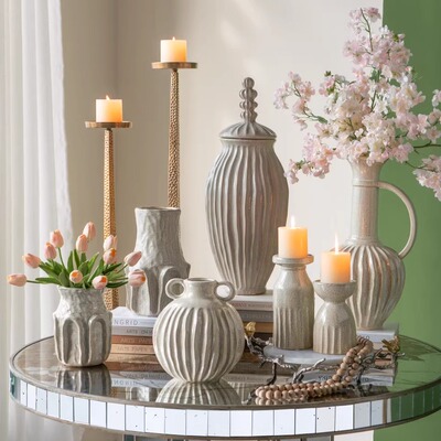 ABHOUSE出口美国立体釉面陶瓷花瓶法式瓷器摆件客厅玄关桌装饰