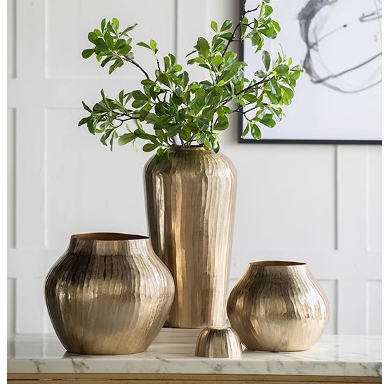 AB HOUSE印度进口花器手工拉丝铝制金属摆件客厅花艺插花装饰瓶