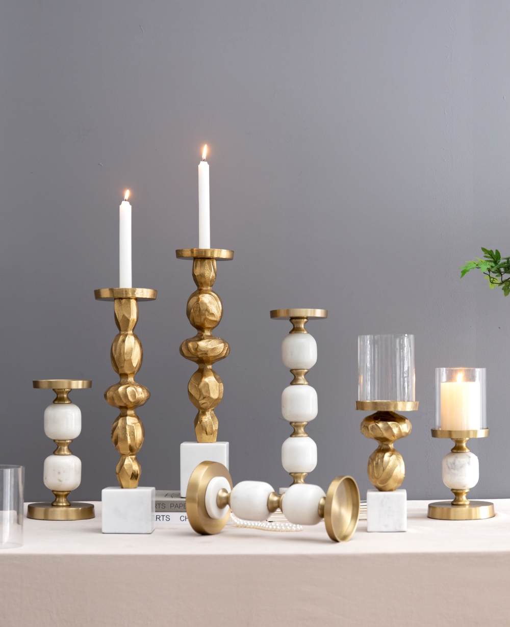 印度进口铝质轻奢大理石底座烛台