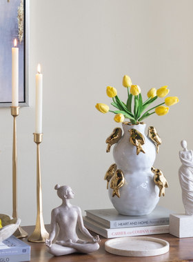 ABHOUSE出口美国立体小鸟陶瓷花瓶摆件样板间软装工艺品餐桌玄关
