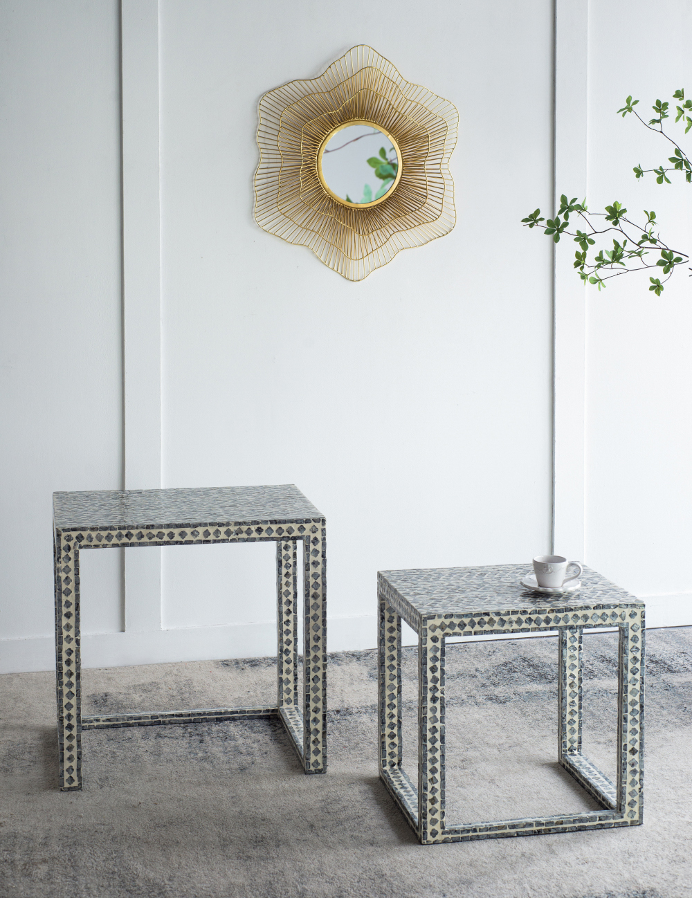 越南进口手工拼贴贝壳边几茶几