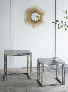 ABHOUSE越南进口手工拼贴工艺品贝壳边几软装咖啡桌边客厅摆设件