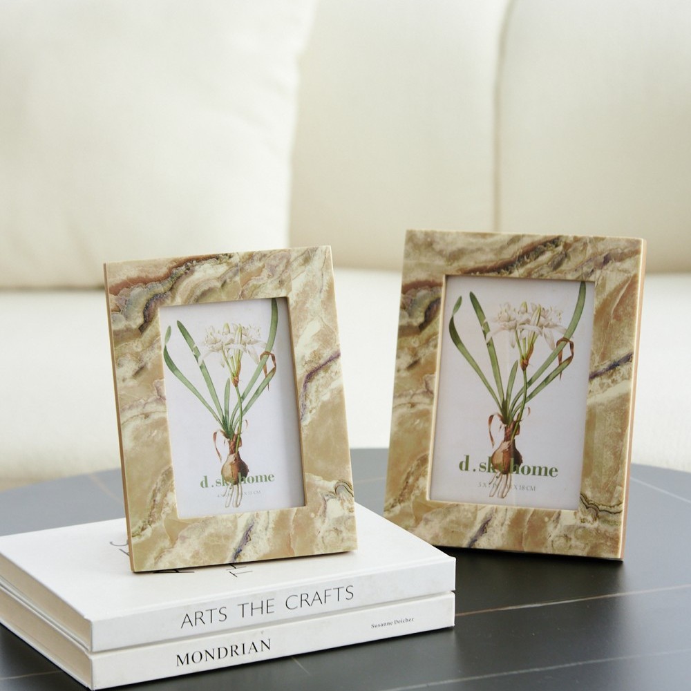 印度进口牛骨大理石纹相框摆台