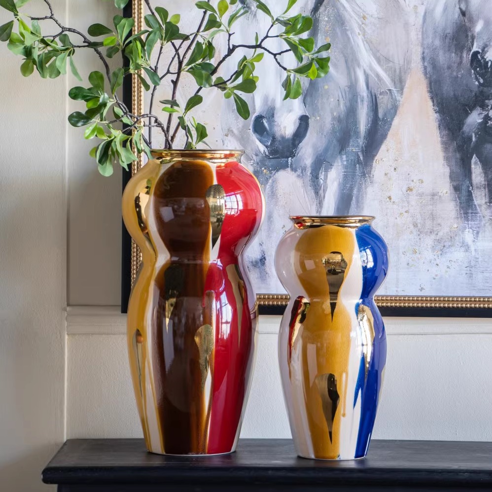 描金陶瓷花瓶窑变冰裂纹瓷器摆件