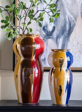 ABHOUSE出口美国描金陶瓷花瓶窑变冰裂纹瓷器摆件客厅玄关桌装饰