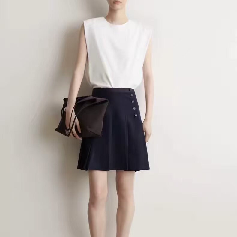 COS风女装 标准版型褶皱迷你半身裙藏青色2026夏季新品1340882001图片