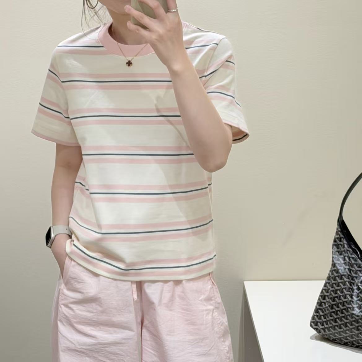 Cos女装标准版通勤简约圆领T恤粉色条纹2026夏季新品1325526024