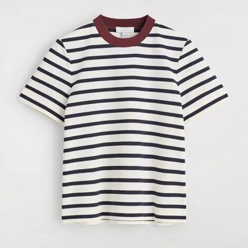 COS女装 标准版型圆领T恤红色/条纹2026夏季新品1325526019