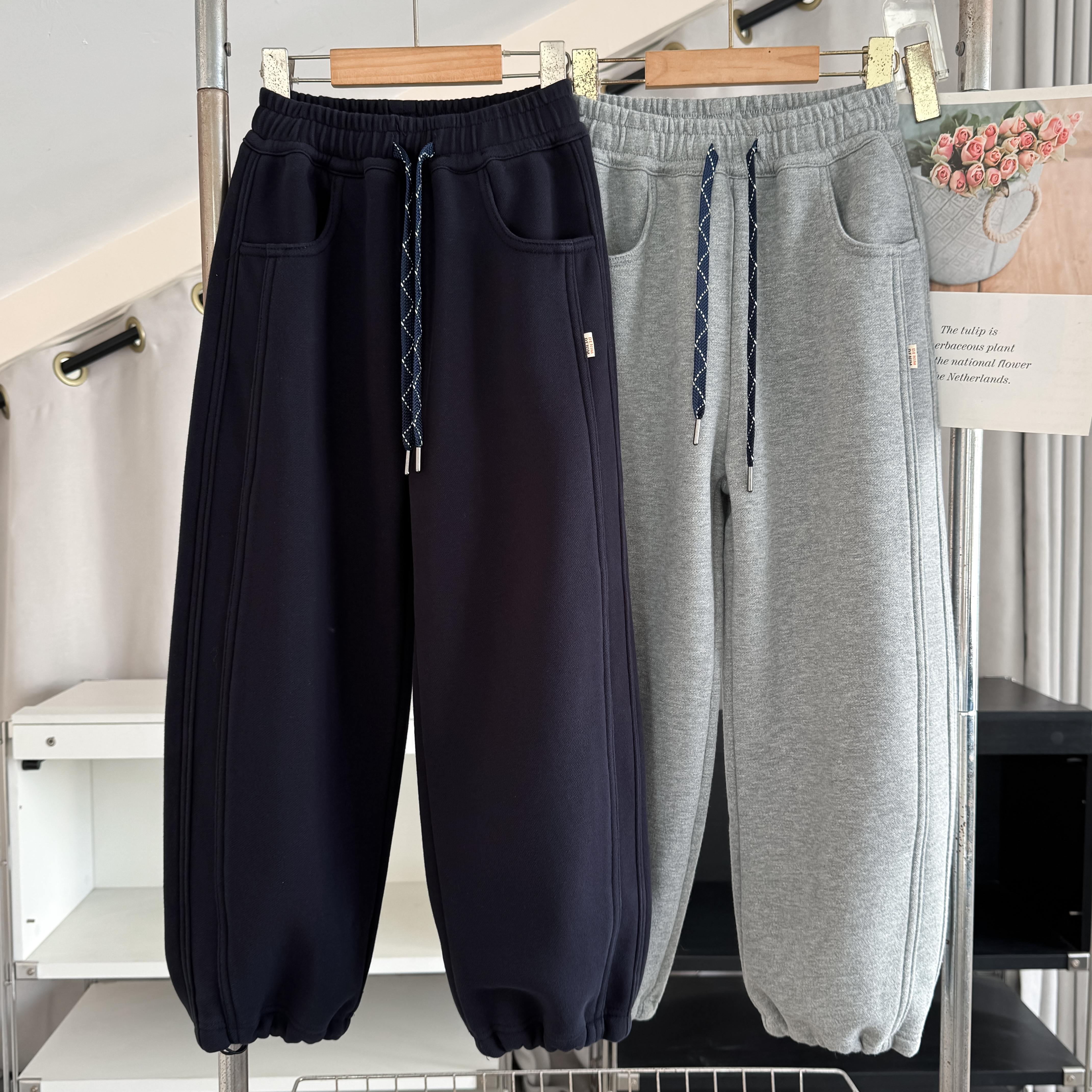 男女中大童一体绒运动裤潮