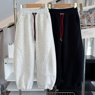 2026冬装新款男女童加绒运动卫裤中大童洋气一体绒弯刀裤运动裤潮
