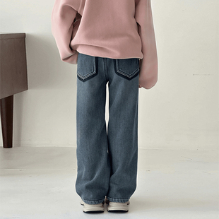 女童加绒裤子秋冬款2026新款儿童冬季加厚一体绒女大童休闲牛仔裤