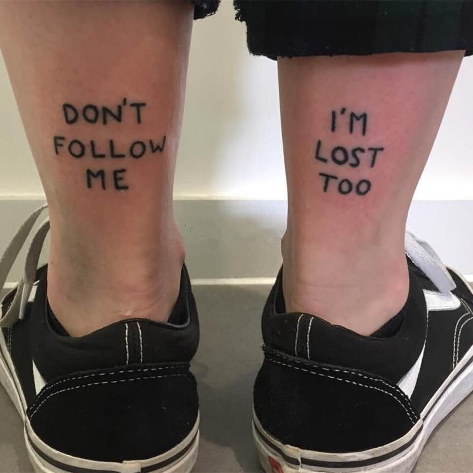 纹身贴防水男女脚踝小臂英文字母 别跟着我,我也迷路了满9元包邮