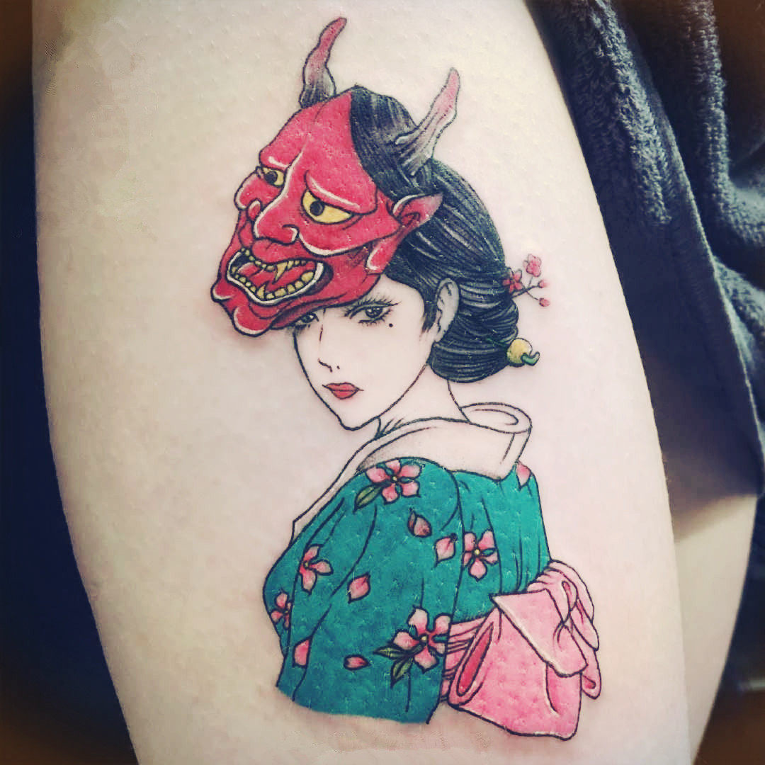 纹身贴防水男女持久日式浮世绘艺伎般若面具网红潮人  满九元包邮