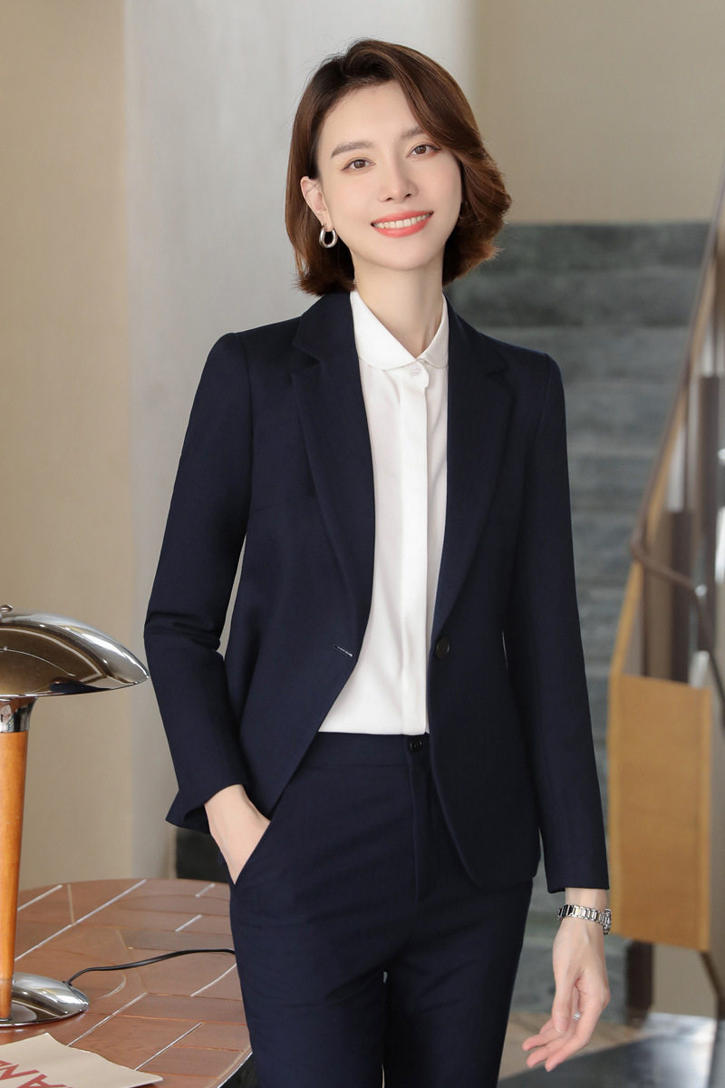 职业女裤套装西服春秋通勤修身商务正装面试西装一扣圆摆大领潮