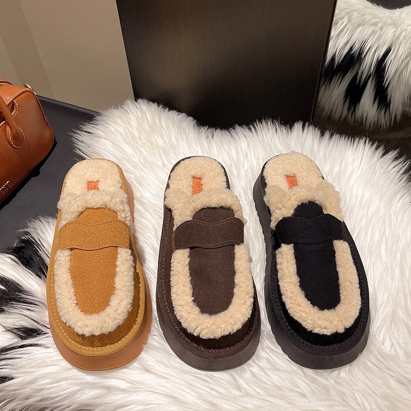 毛毛拖鞋女2025新款秋冬厚底高级感羊羔毛包头拖时尚舒适保暖棉拖