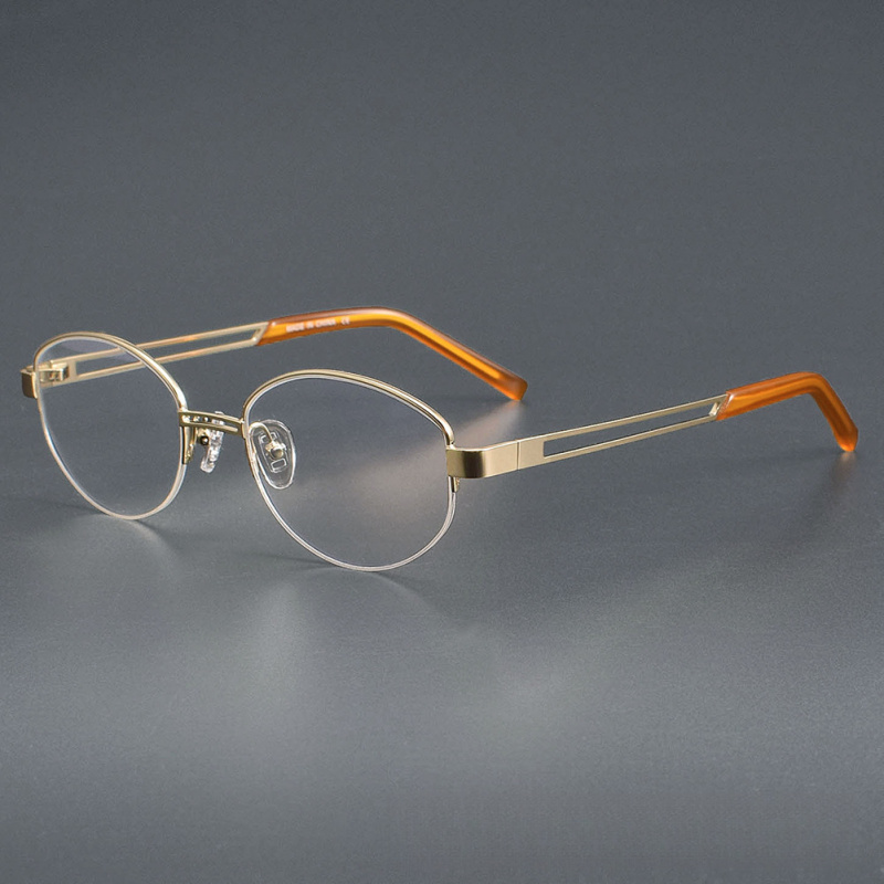 FAKE老钱风高级金丝ME墨镜GC026格雷系复古椭圆半框男女太阳眼镜