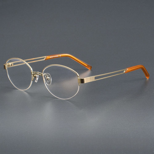 FAKE老钱风高级金丝ME墨镜GC026格雷系复古椭圆半框男女太阳眼镜