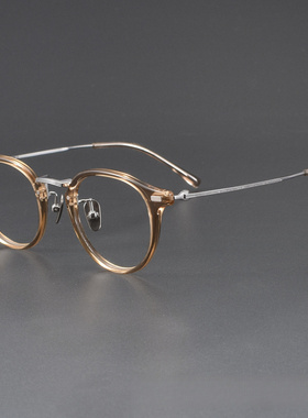 中金手作透茶色眼镜框架日系新款纯钛板材男女近视防雾镜片FARREN