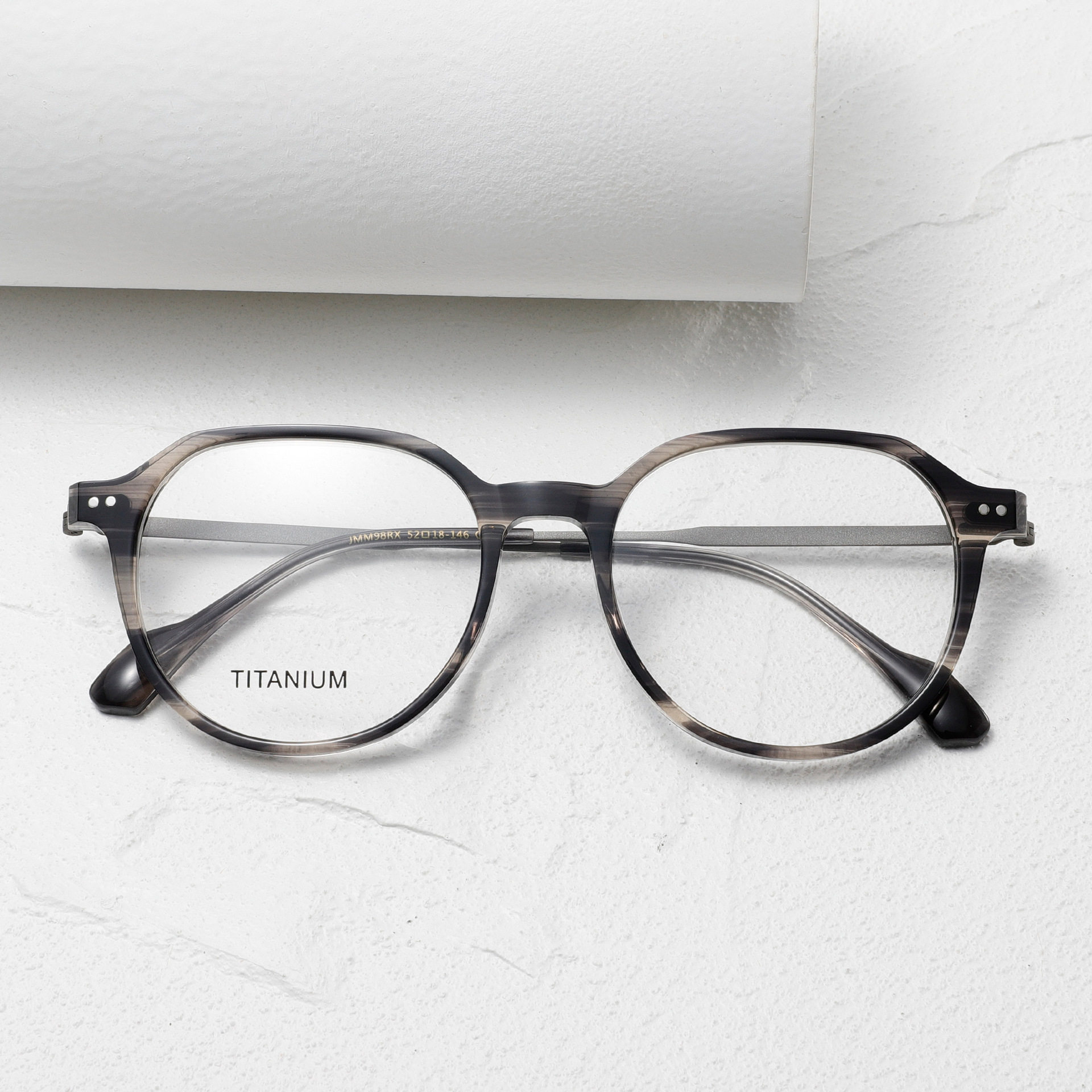 JACQUES同款JMM眼镜框架98RX板材Marie男女近视Mage椭圆条纹灰