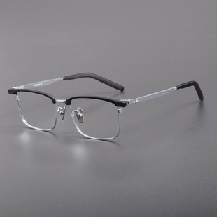 999.9同款商务眉毛架方形纯钛男士145mm宽近视眼镜框眉线架S-870T