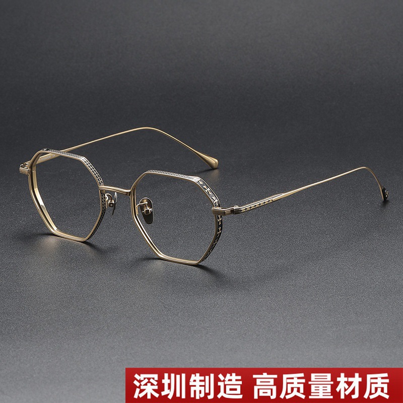 V潮克罗伈高质量高度数多边形纯钛宽边复古男女近视眼镜框架80885