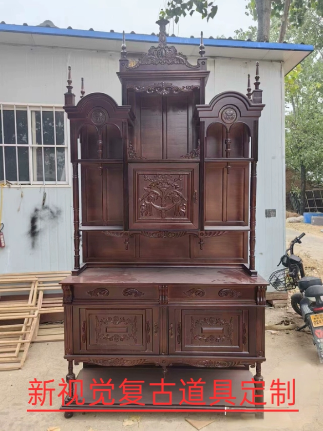新中式实木美式复古餐边橱柜法式展示储物收纳柜装饰咖啡置物柜