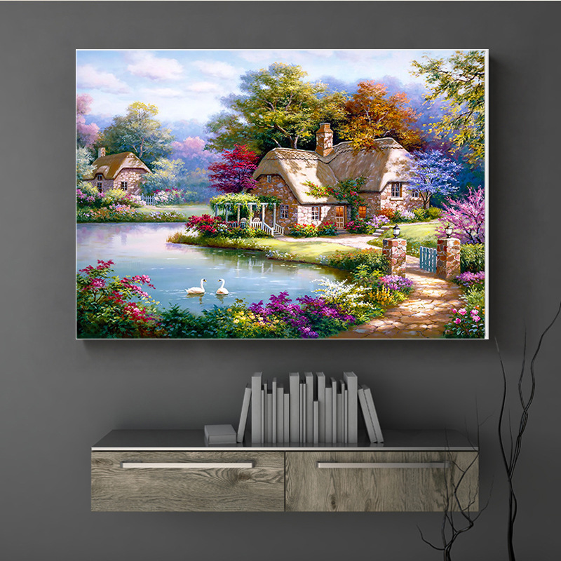 圆钻钻石画客厅满钻新款梦幻家园小屋美丽家园田园酒店卧室砖石绣