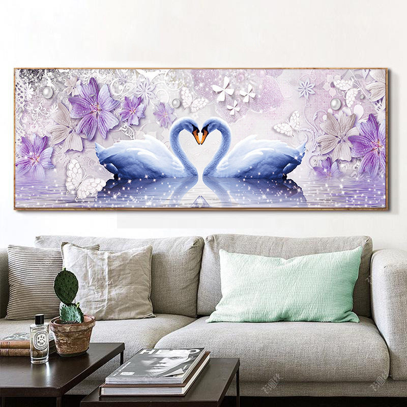 新款钻石画满钻手工贴钻十字绣心心相印天鹅之恋唯美粘贴钻珠画