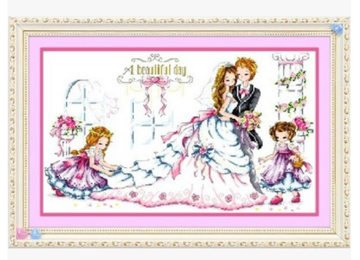 电脑机绣十字绣成品婚礼美好的一天幸福的一天新郎新娘婚纱喜庆,居家布艺,十字绣成品,淘宝优惠券,粉丝福利购,淘宝优惠卷