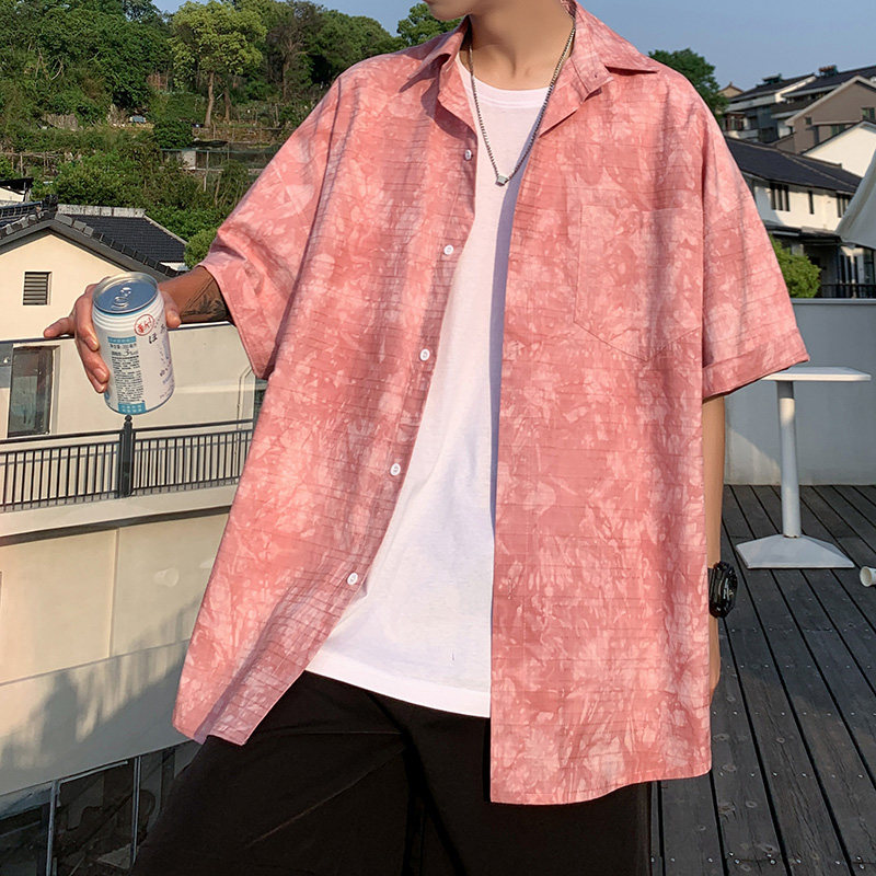 2021男女BF街头港风竹节纹扎染短袖印花衬衫XZ229-1C8807P45,男装衬衫,星座301A-2