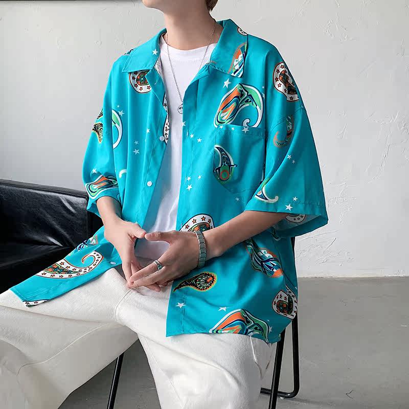 2021男女BF街头复古港风个性印花衬衫XZ229-1C8805P40，男装衬衫，星座301A-2