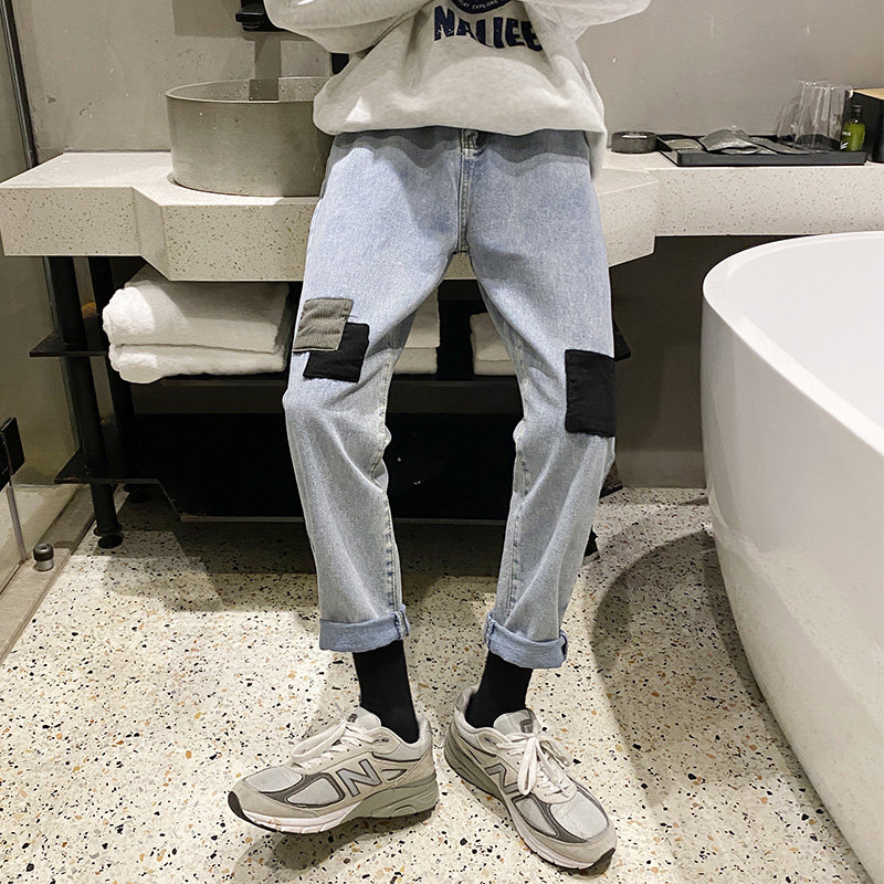 九分直筒男夏季潮牌宽松男生ins阔腿裤港风XZ229-1K211P45,男装牛仔裤,星座301A-2