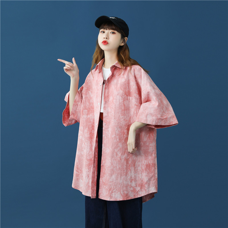 2021男女BF街头港风竹节纹扎染短袖印花衬衫XZ229-1C8807P45，男装衬衫，星座301A-2