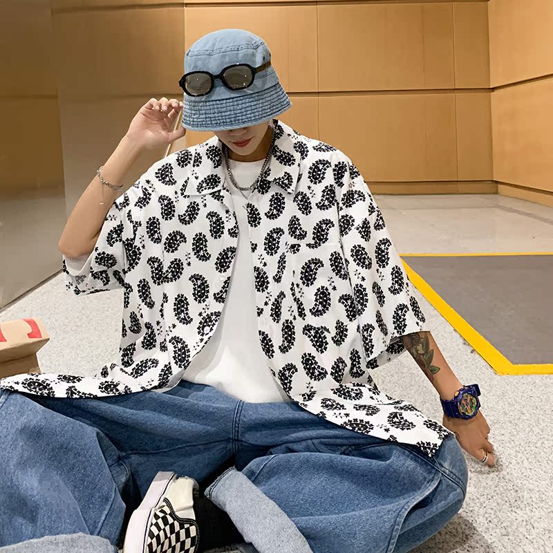 2021男女BF街头复古港风个性腰果花印花衬衫XZ229-1C8806P40，男装衬衫，星座301A-2