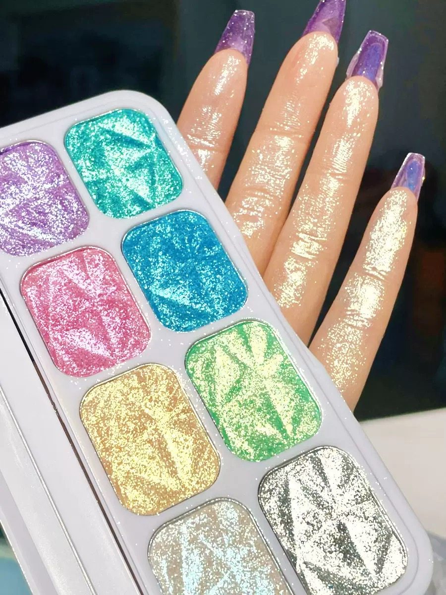 8色钻石高光盘珠光立体提亮不晕染多功能眼影拉丁变色龙舞台妆