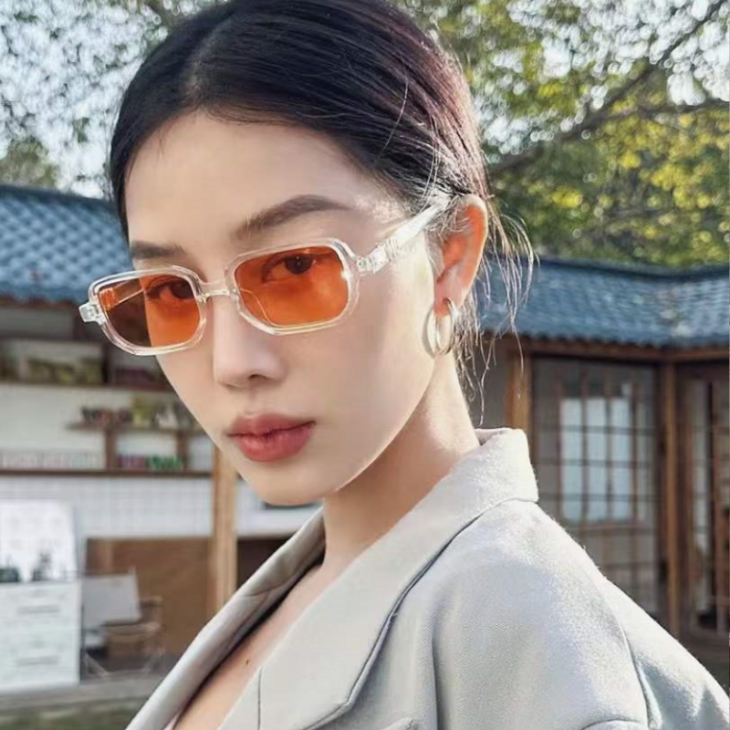 个性黑框茶色小脸墨镜女潮素颜方形欧美拍照凹造型辣妹太阳眼镜男