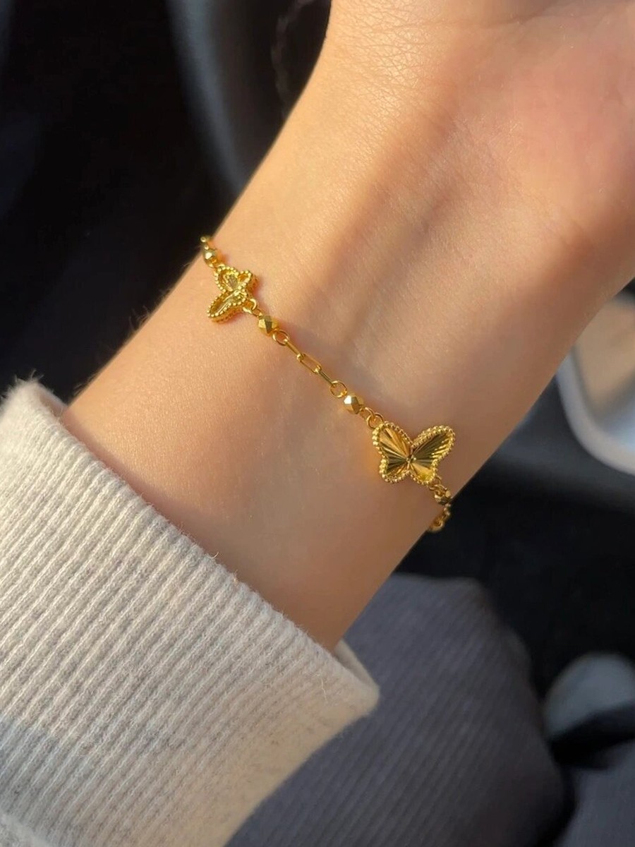 18k gold laser butterfly bracelet for women 2025 new style ancient gold fashionable exquisite high-end jewelry for girlfriend