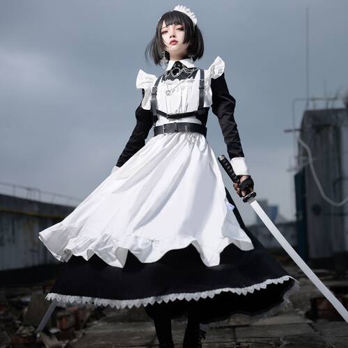 大码长款女仆装男穿cos服