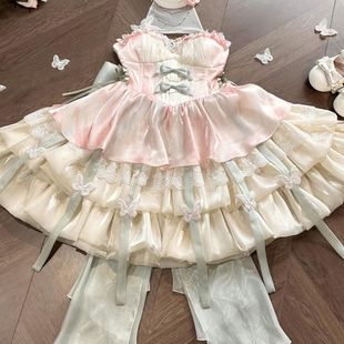 喵屋正品桔梗house爱神之约原创lolita公主纯欲风挂脖吊带短裙蓬