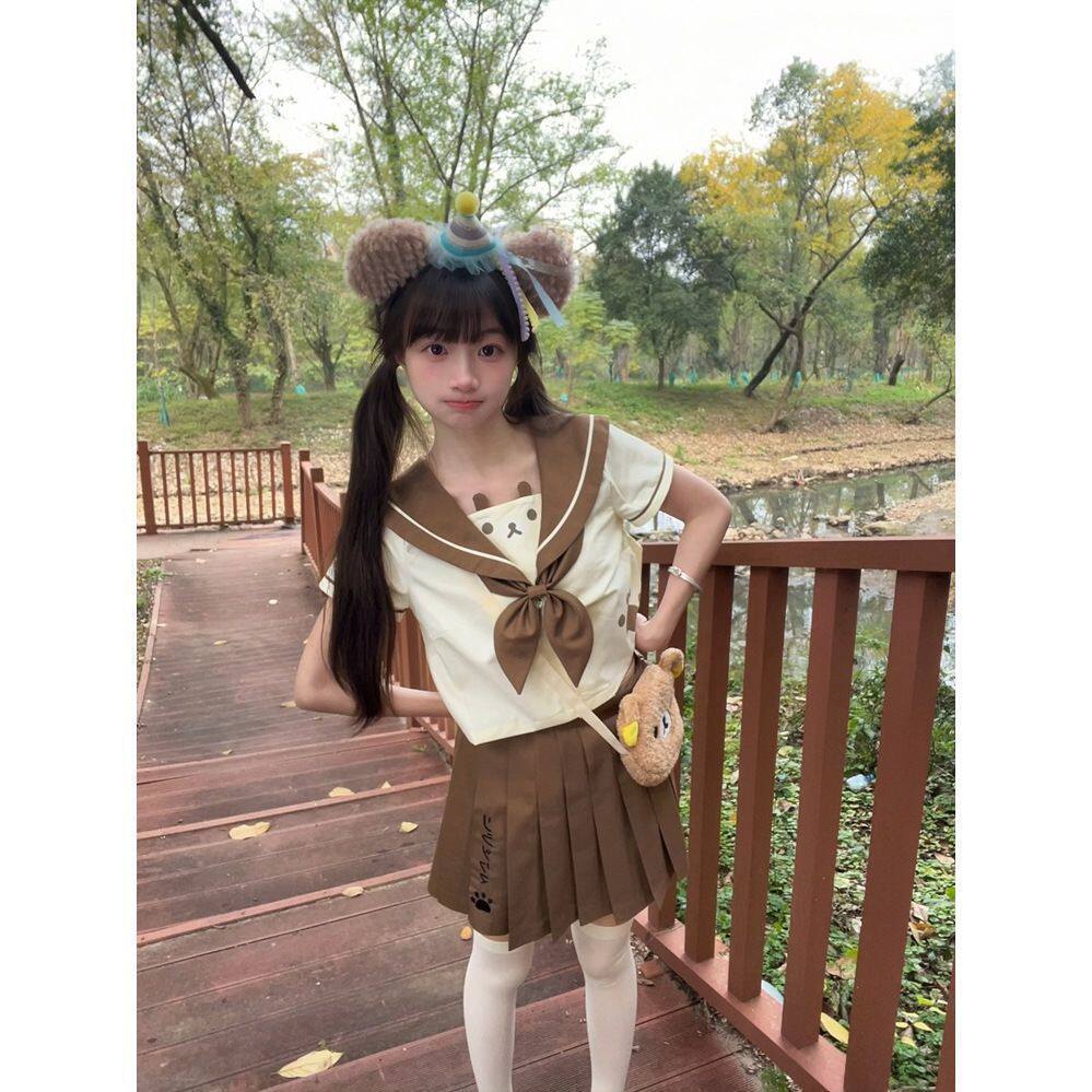 轻轻熊多巴胺jk制服水手服女夏装日系学院风短袖两件套公园出片女